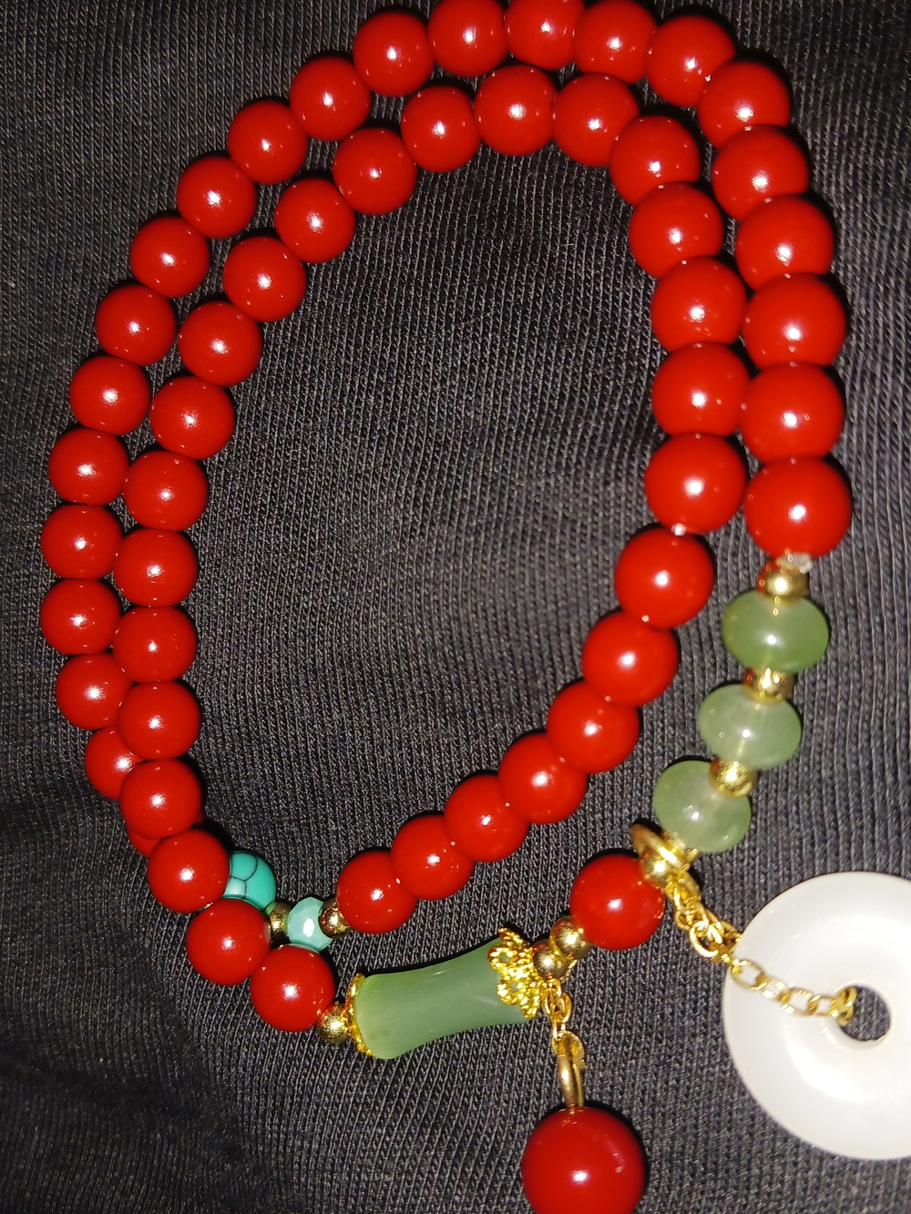 Red Bead and Green Accent Necklace